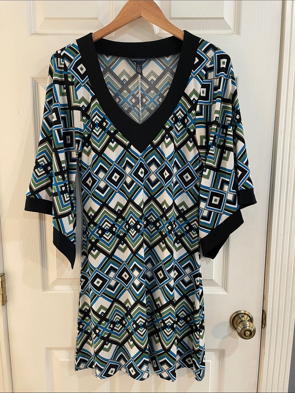 Banana Republic Geometric V‑Neck Patterned Tunic in Blue, Green & Black